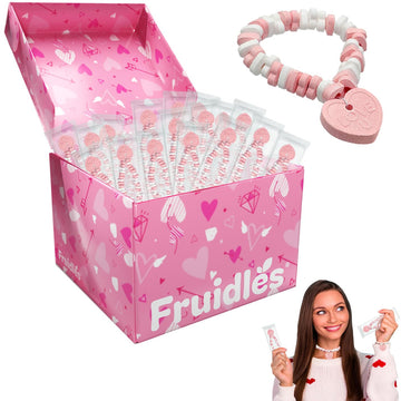 Fruidles Stretchable Valentines Heart Candy Bracelet, Multicolor Fruit-Flavored Chewables For Party Favors, 14G Bracelet (576-Pa