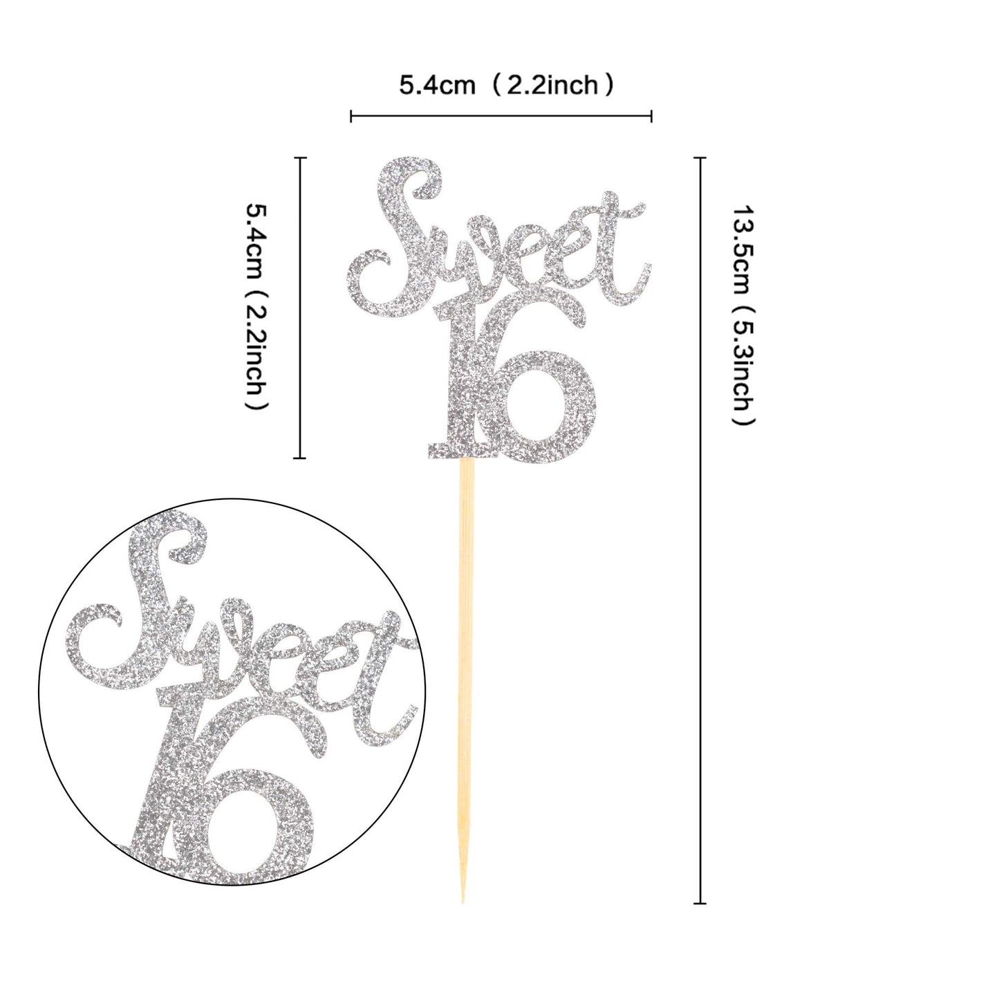 Ercadio Silver Sweet 16 Cupcake Toppers Glitter Age Sixteen Cupcake Picks 16Th Birthday Party Cake Decorations Supplies 24 Pcs