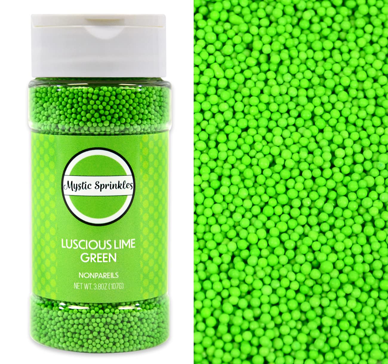 Mystic Sprinkles Solid Color Nonpareils 3.8Oz Bottle (Luscious Lime Green)