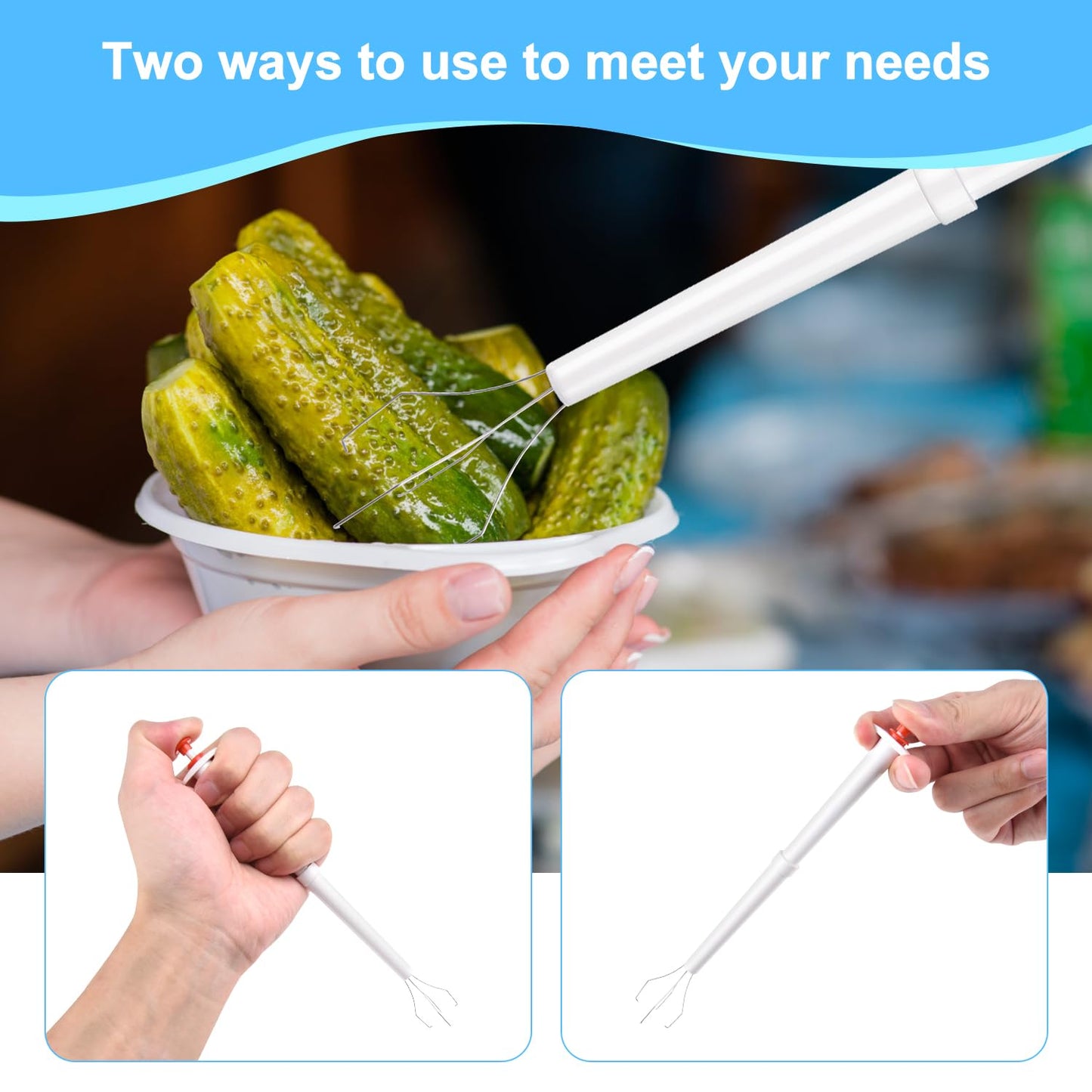 Tophoniex 4PCS Pickle Picker Deluxe Pickle Pincher Stainless Steel and Plastic Pickle Grabber Tool Olive Pepper Grabber, 8 Inche