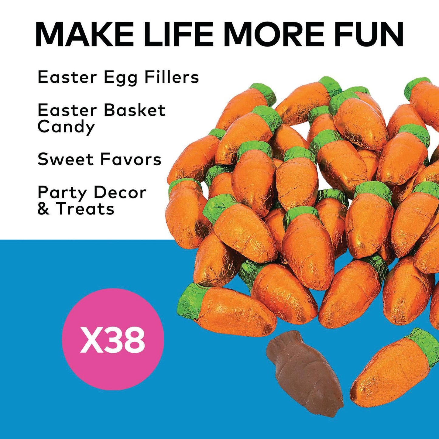 Chocolate Carrots For Easter - 1 Pound - 38 Individually Wrapped Pieces - Bulk Easter Candy, Egg And Basket Filler