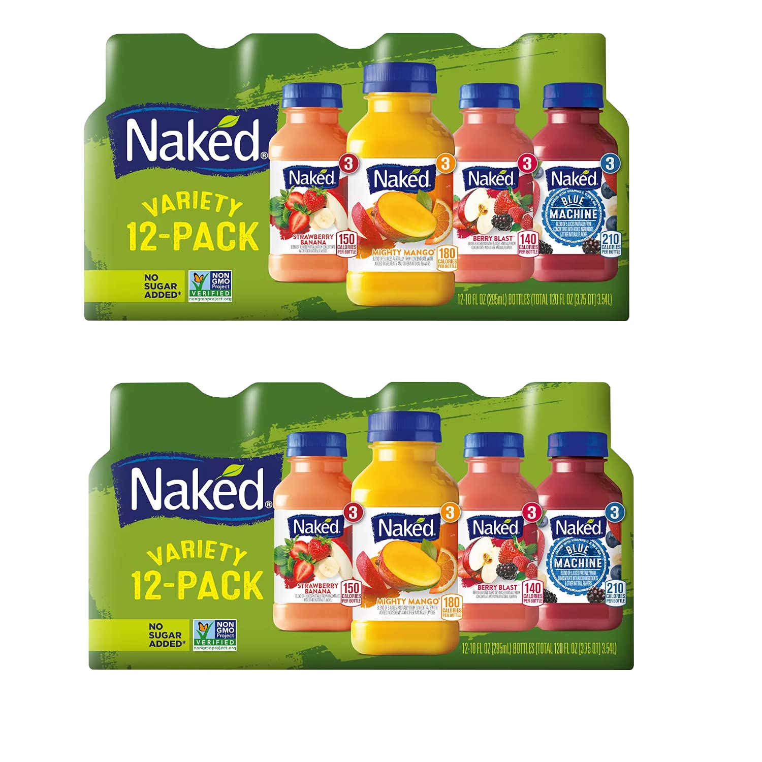 Gourmet Kitchn Naked Juice Variety Pack, No Sugar Added, 10 Fl Oz (Pack of 24), Includes Strawberry Banana, Mighty Mango, Berry Blast, Blue Machine