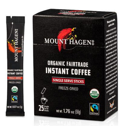 Mount Hagen 25 Count Single Serve Instant Coffee Packets | Organic Medium Roast Arabica Beans | Eco-friendly, Fair-Trade [25 sti