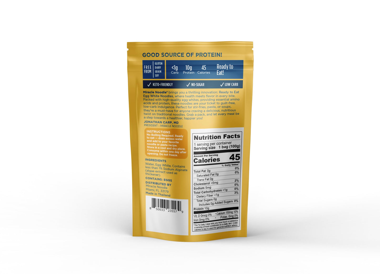 Miracle Noodle High Protein Egg White Noodles - Spaghetti – Low In Carbs & Calories – Ready To Eat – 3.5 Ounce (Pack Of 6)