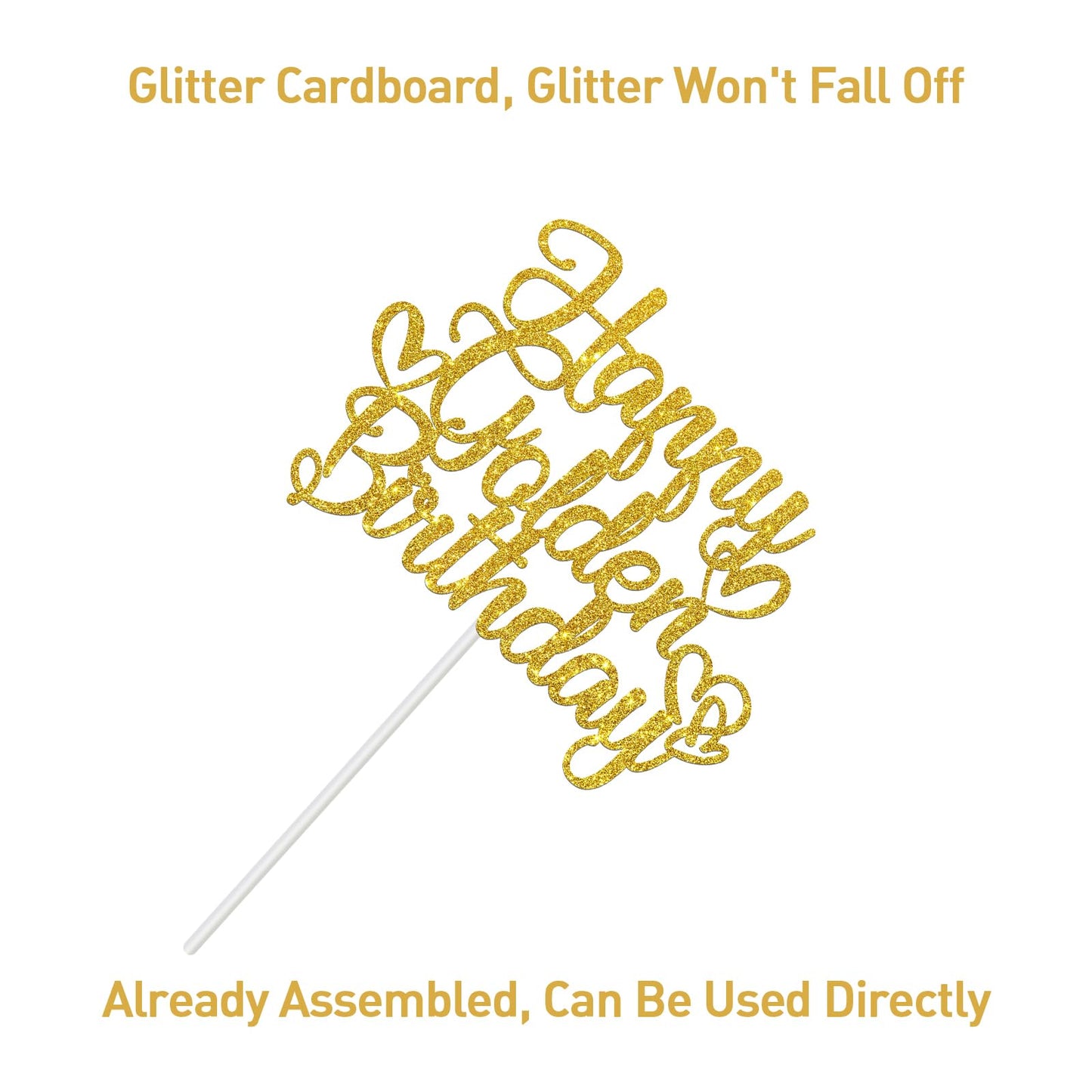 Dill-Dall Happy Golden Birthday Cake Topper, Men Women Golden Birthday Party Decor, 21St 25Th 30Th 40Th 50Th 60Th Birthday Party