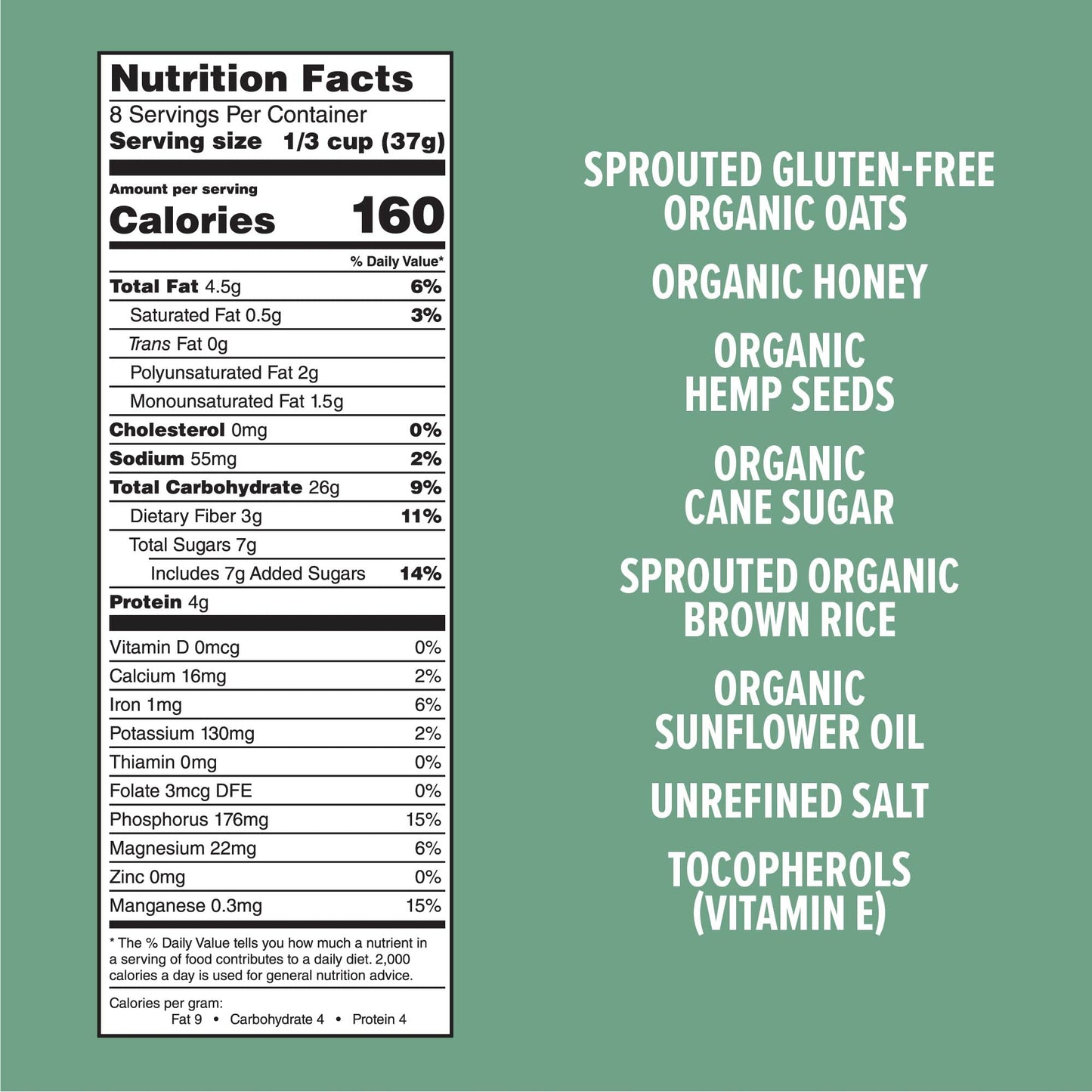One Degree Organic Foods Sprouted Oat Honey Hemp Gluten Free Granola - Usda Organic (11 Oz. - 6 Pack)