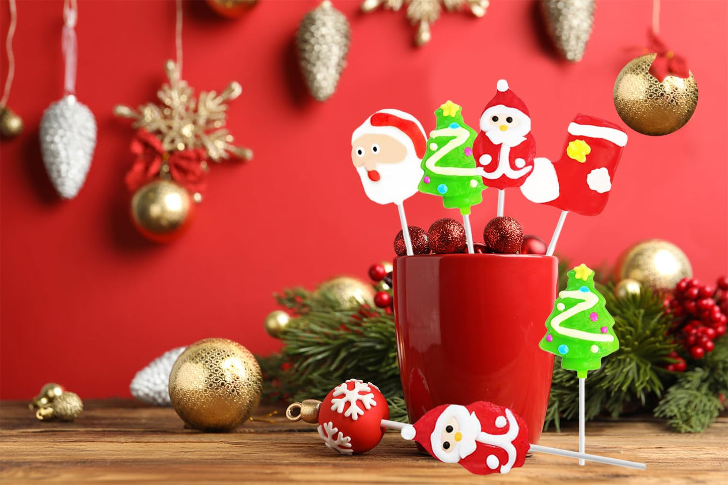 Fruidles Christmas Lollipop 12-Pack - Santa Clause, Christmas Tree, Candy Canes, Multi Color, Individually Wrapped