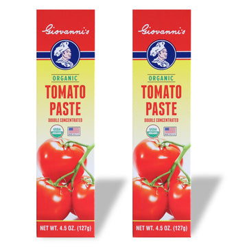 Giovannis Organic Double Concentrated Tomato Paste - 2 Pack (4.5 oz Tubes) | Made in the USA with Vine-Ripened California Tomato