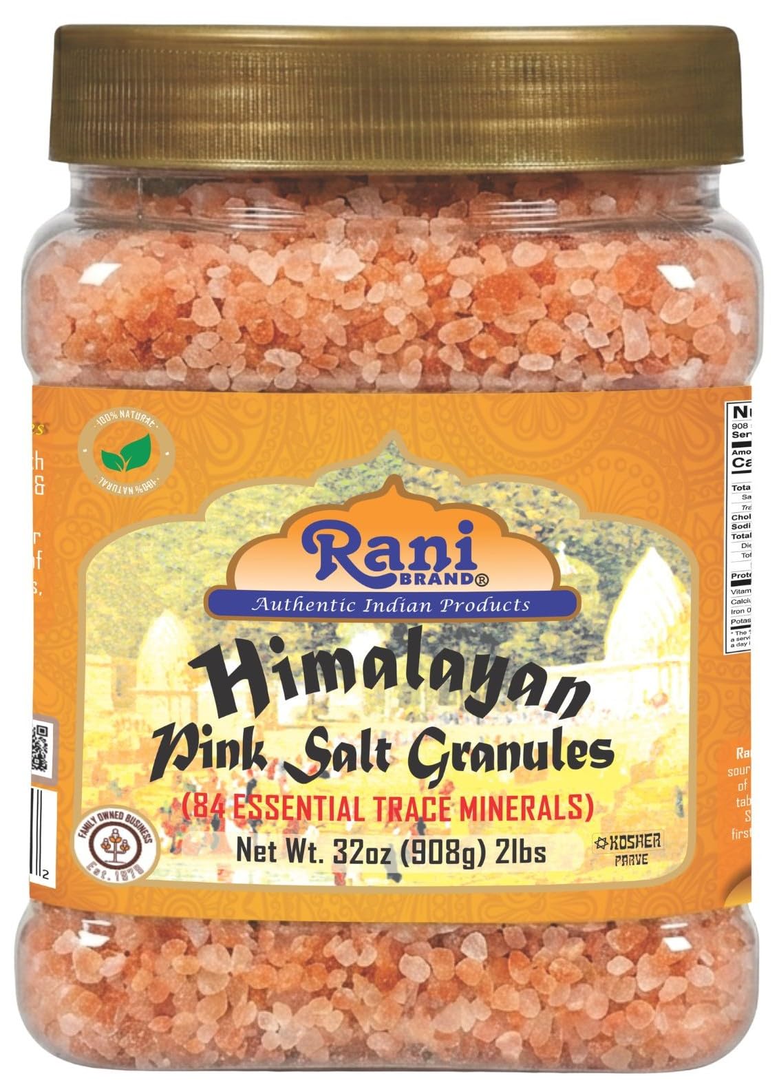 Rani Himalayan Pink Salt Granules (84 Essential Trace Minerals) 32oz (2lbs) 908g PET Jar ~ All Natural | Vegan | Gluten Friendly