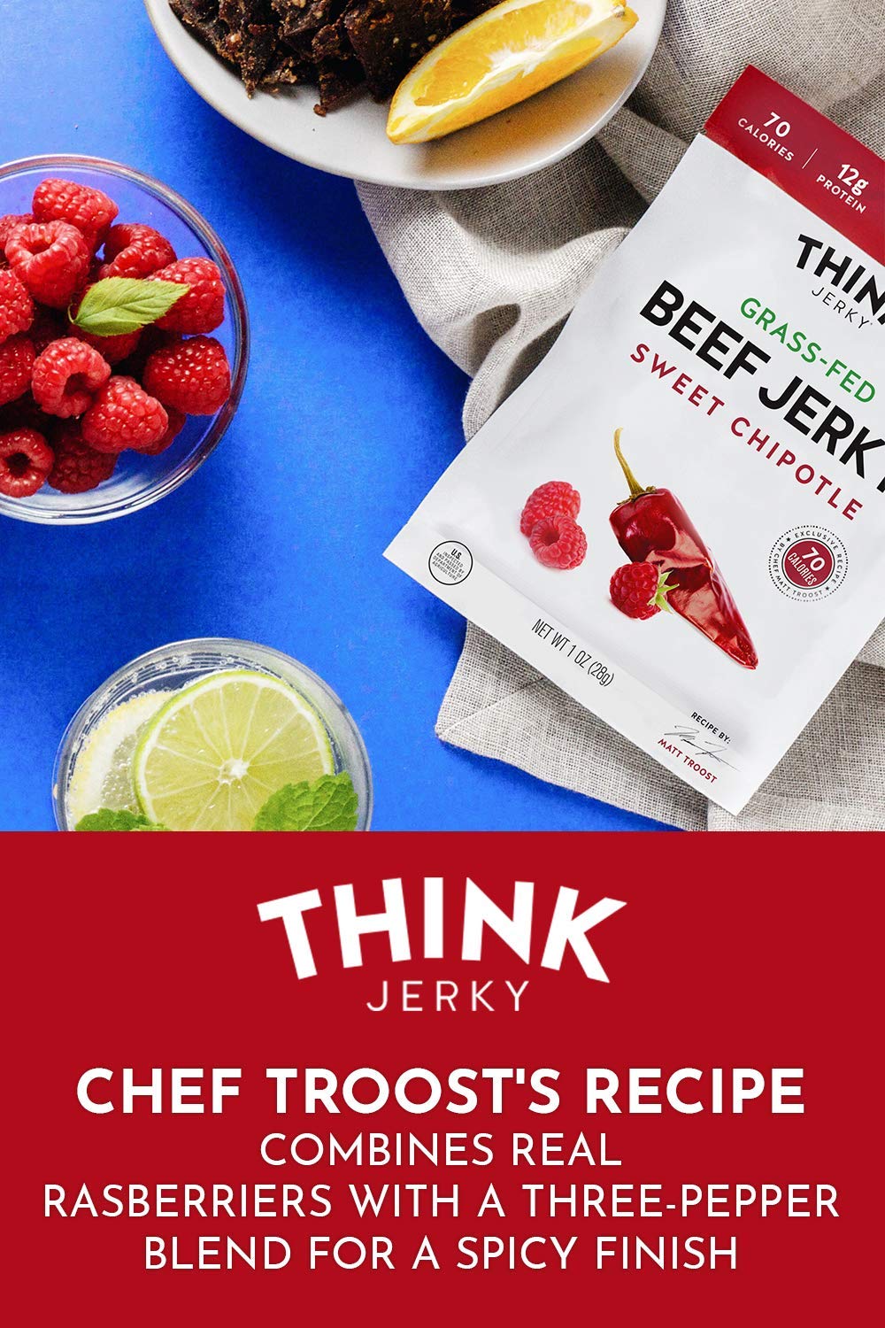 Think Jerky Beef and Turkey Jerky Variety Pack, 8 Bags, 1 oz Each, Classic, Sweet Chipotle, Sriracha Honey, Sesame Teriyaki