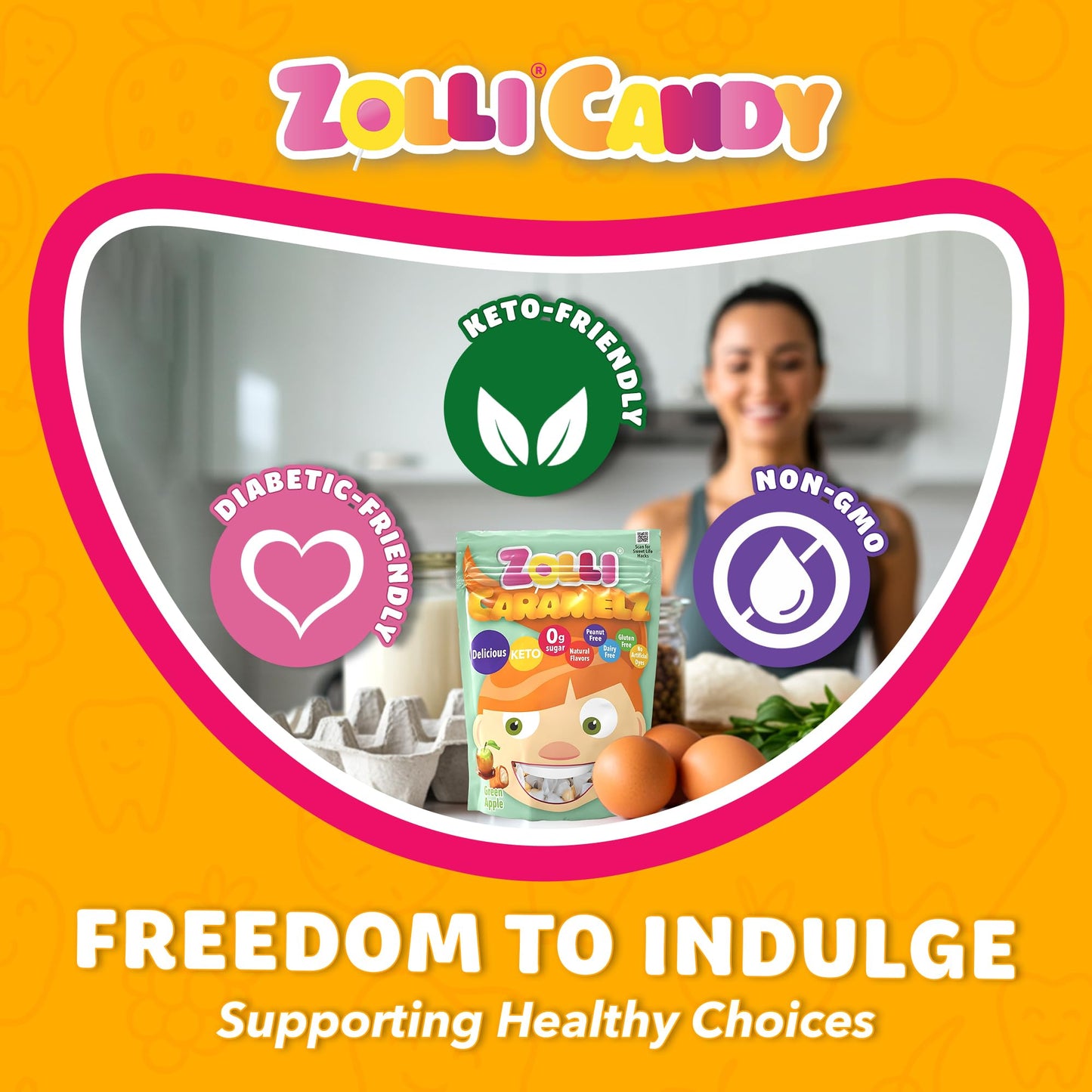 Zolli Caramelz Sugar-Free Candy - Creamy  Chewy  Dye-Free  Keto & Diabetic-Friendly Healthy Candy  Dentist-Approved  for Kids (Apple Green  5 oz)