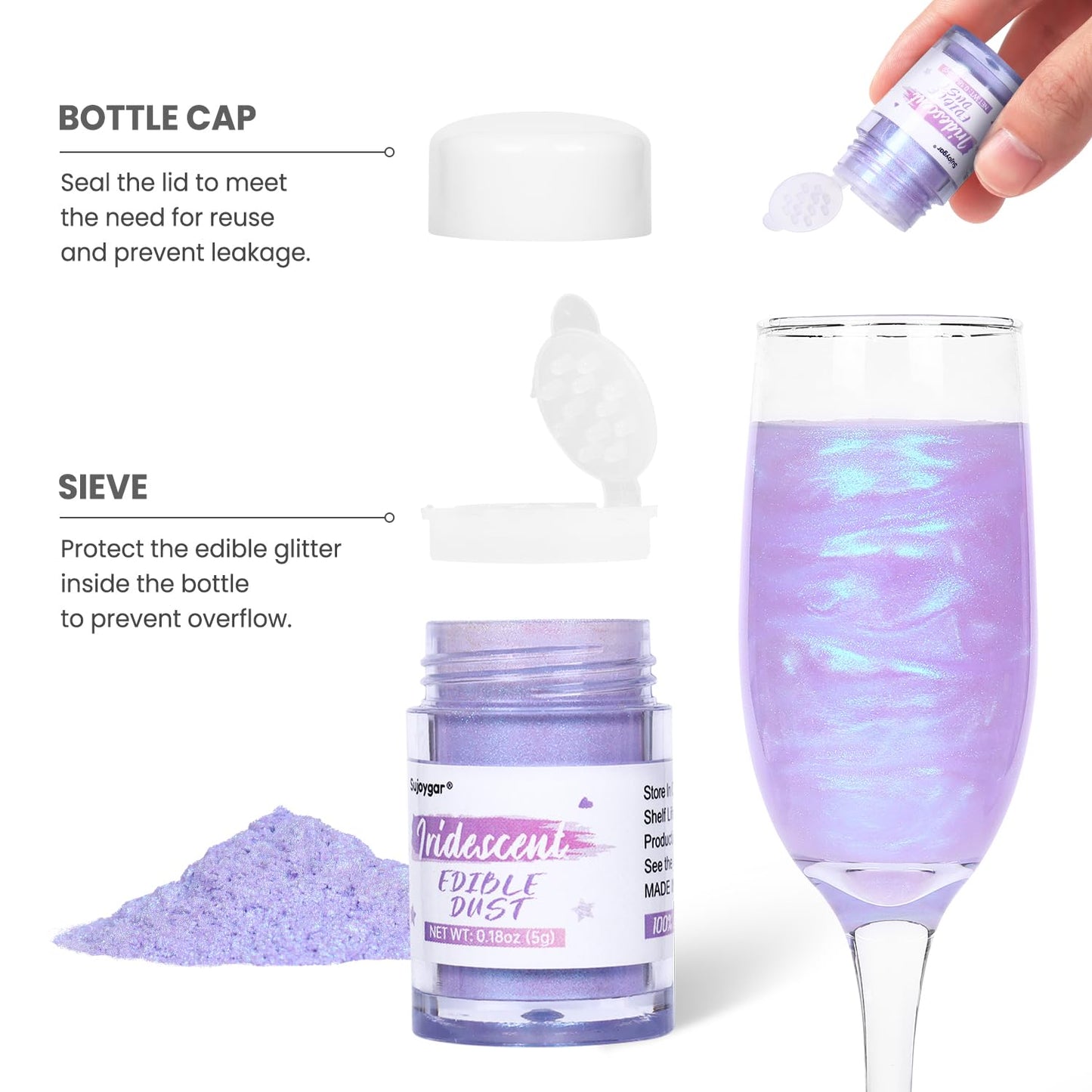 Sujoygar Edible Glitter Shimmer Luster Dust for Baking, 5g, Iridescent Purple