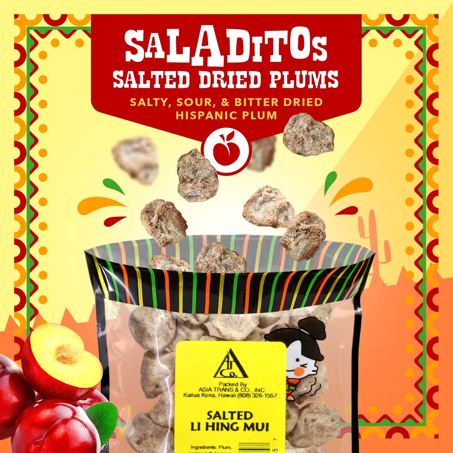 Dried Salted Red Plums - Saladitos Con Sal - 2.5 Ounce