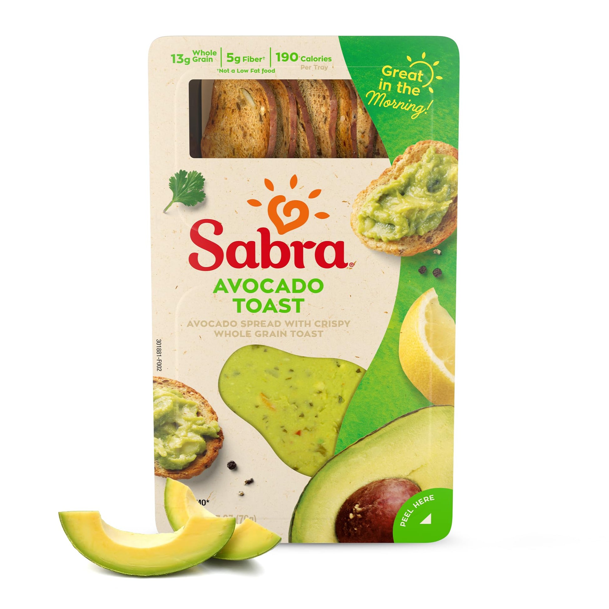 Sabra Breakfast Avocado Spread With Toast, Avocado Toast Also Great for On the Go Snacks and Lunches - 2.7 Oz Single-Serve Tray