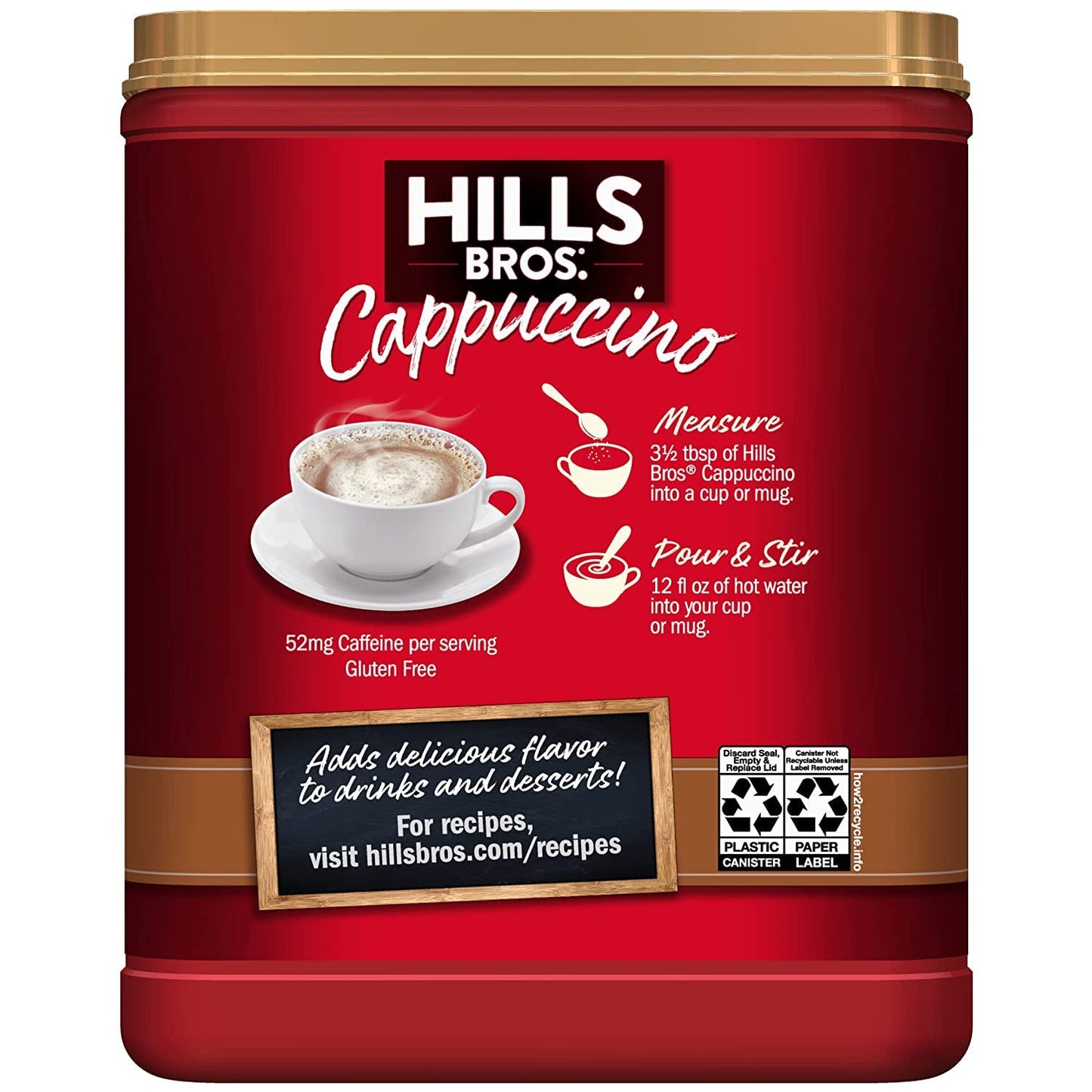 Hills Bros. Instant Cappuccino Mix, English Toffee (16 Oz, Pack of 1) - Convenient and Versatile, Instant Hot or Iced Coffee, Fr
