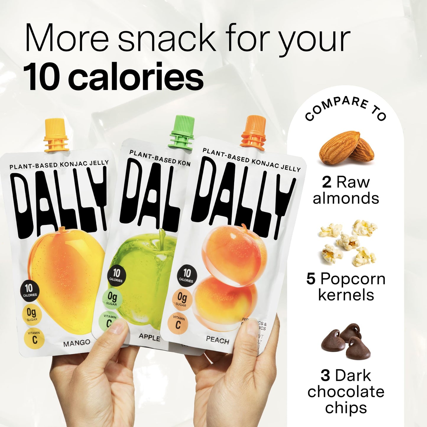 DALLY Drinkable Konjac Jelly Variety Pack - 10 Calorie, Zero Sugar Snack - 10 Pouches (Mango, Peach, Apple) - 5.07 oz