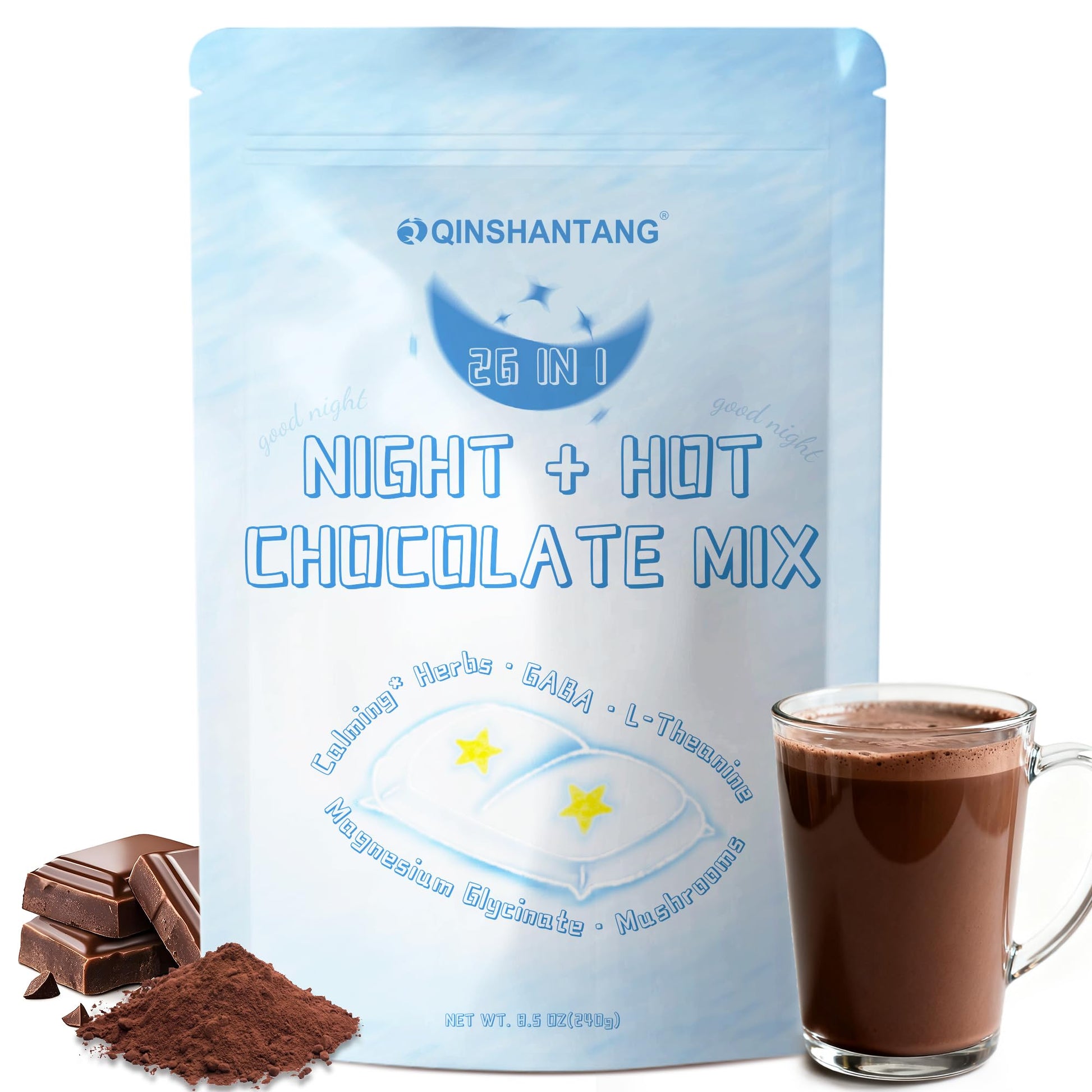 Mushroom Hot Chocolate | 26 In 1 Nighttime Superfood Blend With 14 Mushrooms  Magnesium Hot Cocoa  Ashwagandha  Gaba & L-Theanine | Sleep Aid  Calm Support | Cacao Powder | Vegan  Gluten-Free | 8.5 Oz