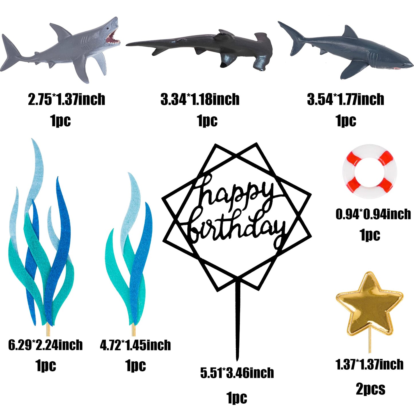 BANBALLON Shark Cake Topper Set - 9 Vibrant Shark Figurines for Kids Baby Shower Ocean Theme Birthday Party