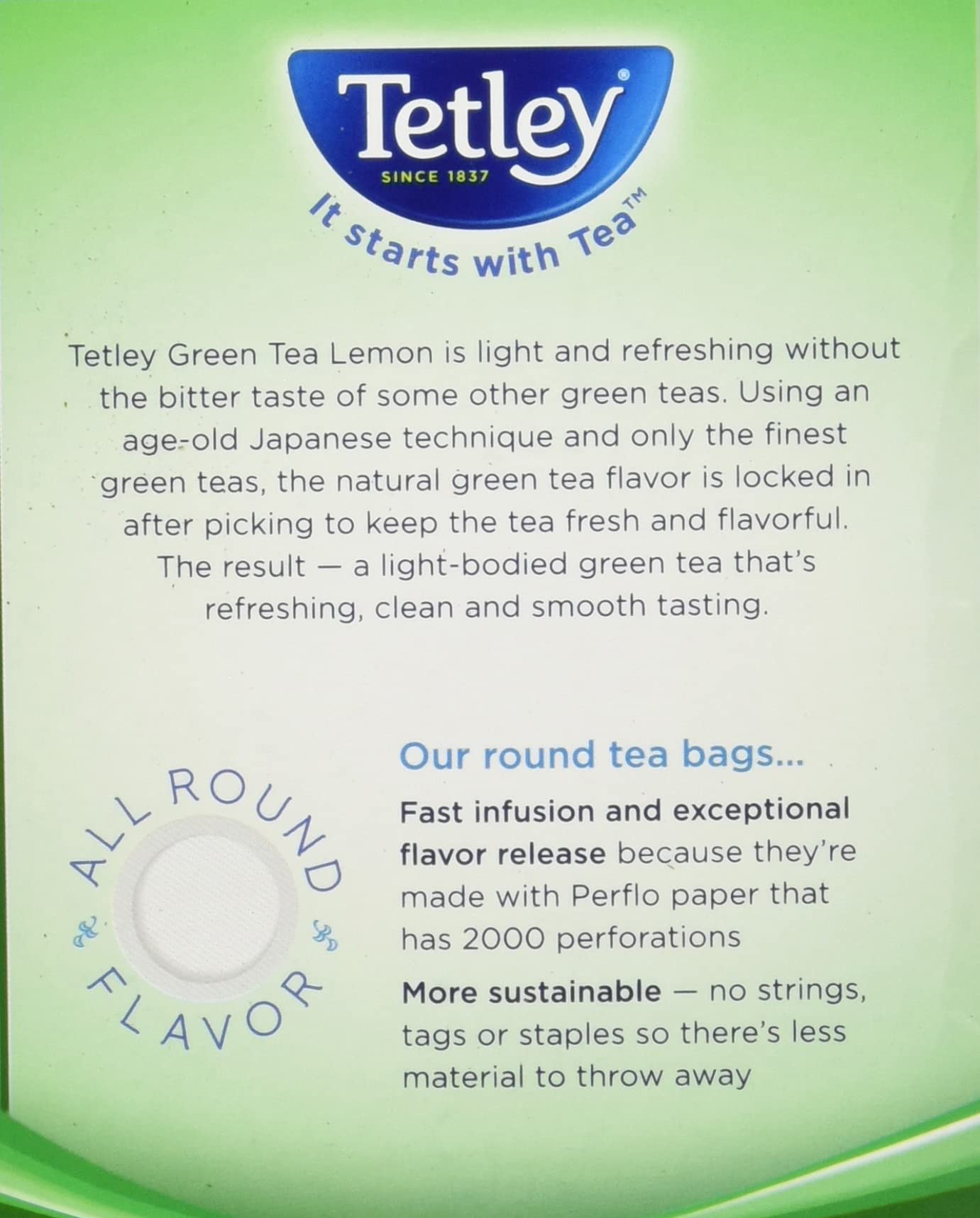 Tetley Green Tea Bags, Lemon Flavor, 72 Count, Rainforest Alliance Certified