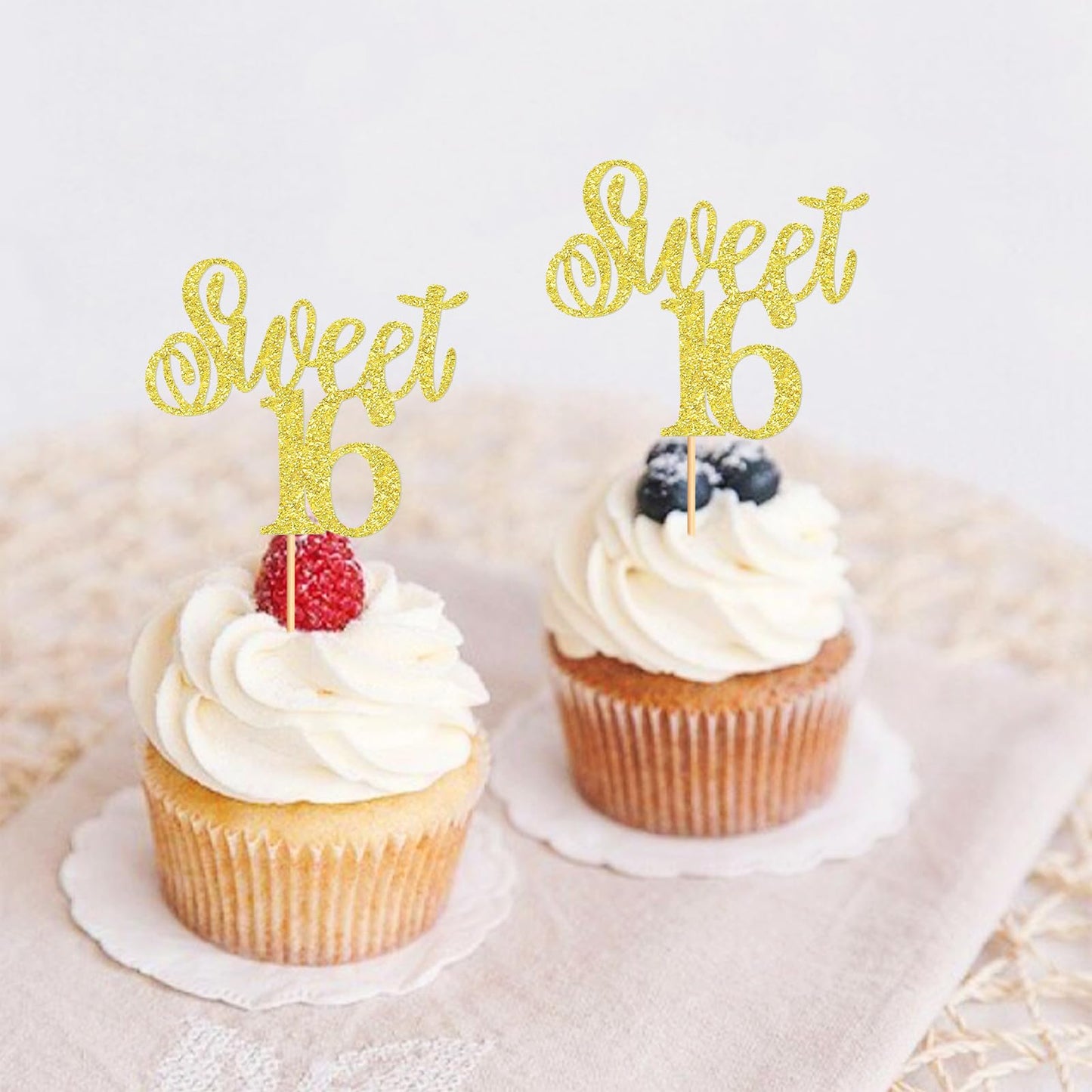 Keaziu Cupcake Toppers, Sweet 16 Picks, 24 Pack, Gold, Paper Decorations for Birthday and Wedding Anniversaries