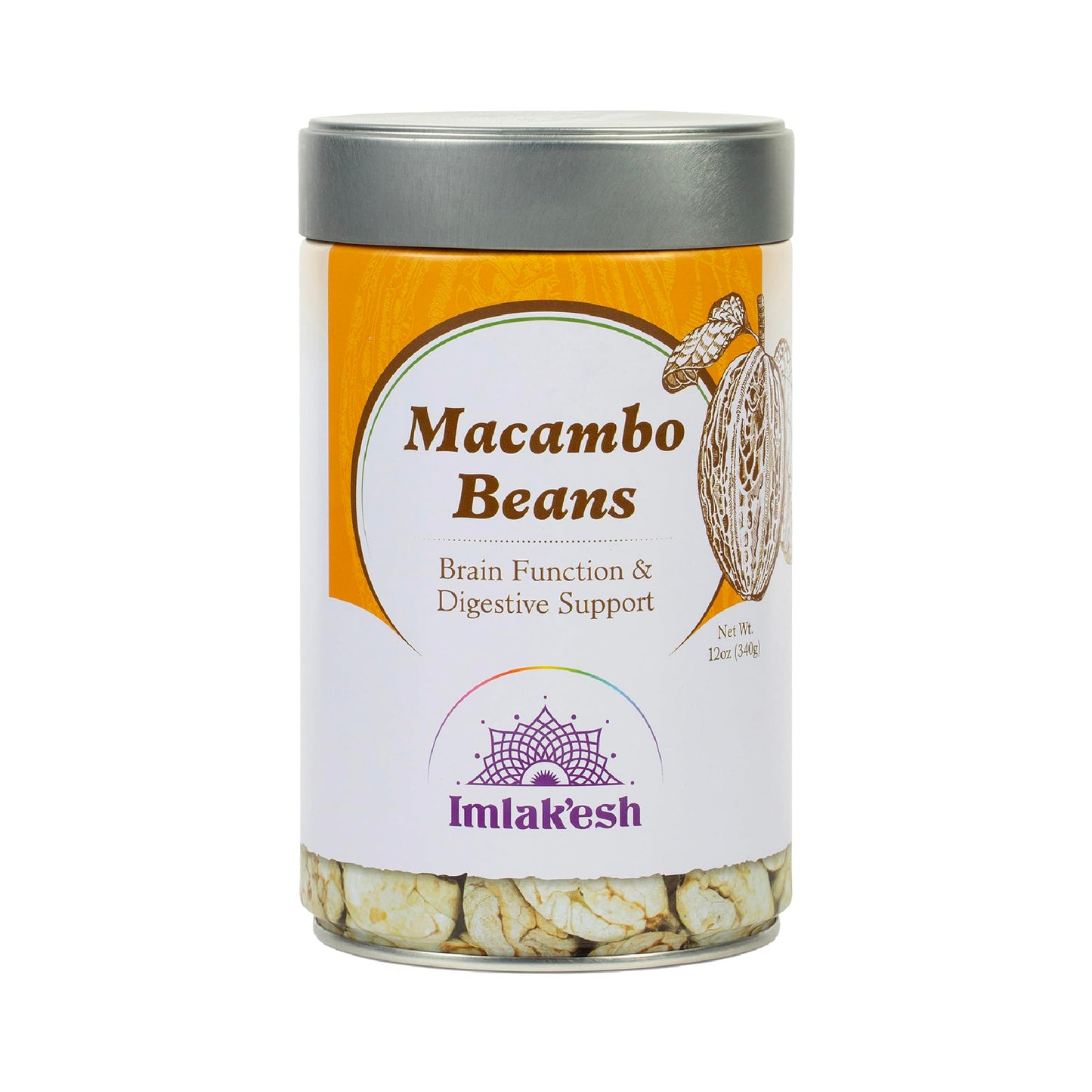 Imlakesh Organics Macambo Beans, Rainforest Nut, Metal Jar, 12oz, Model MC-014