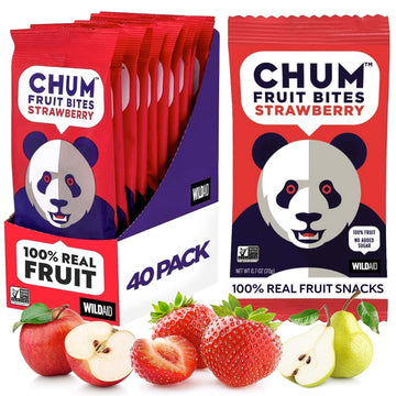 Chum Fruit Bites 100% Real Fruit Snacks - Strawberry, 40-Pack | Non-Gmo, No Added Sugar Or Preservatives | Top 12 Allergen And S