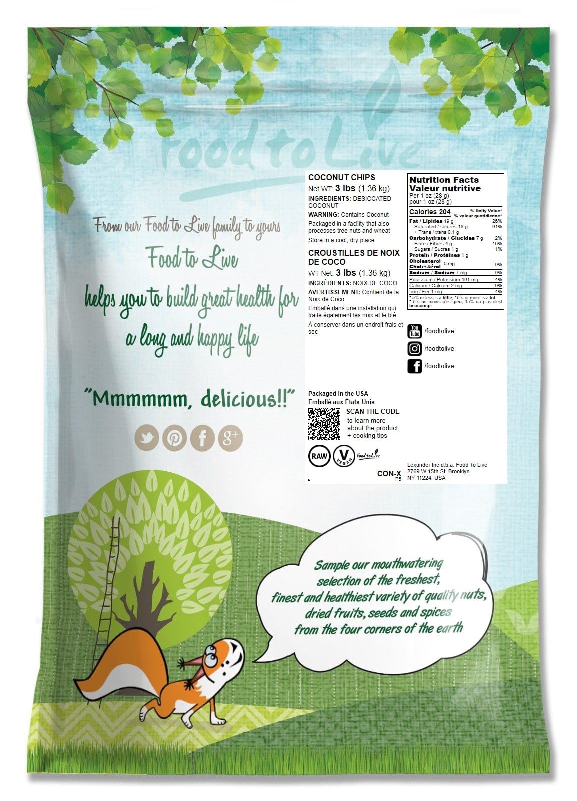 Food To Live Coconut Chips, 3 Pounds - Unsweetened Flakes, Unsulfured, Raw, Dried, Desiccated, Shaved Coco Nut Meat, Vegan, Keto