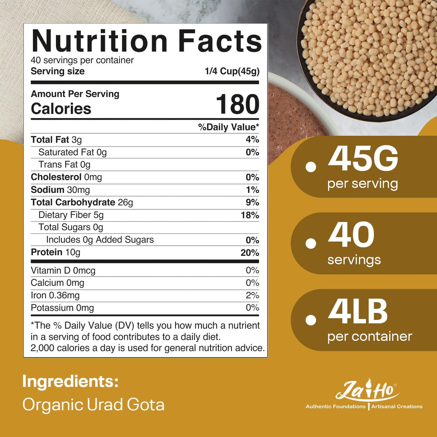 Jai Ho Certified Organic Urad Gota Black Gram Whole Hulled 4 Lb | Black Gram Whole Hulled | Indian Urad Gota | Usda Organic | No