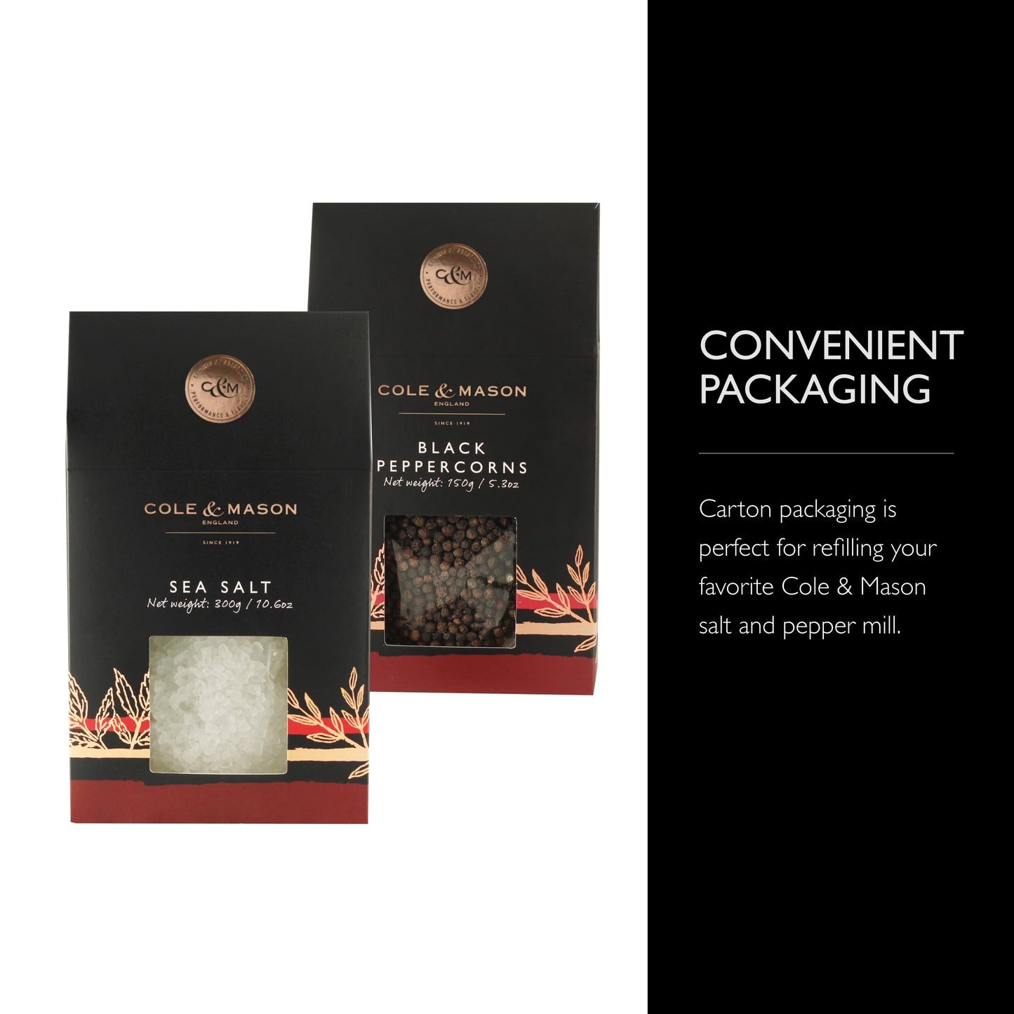 Cole & Mason Gourmet Spice Refill Box - Pairs Well With Chicken, Beef, Pork & More - Salt & Peppercorn Refill For Salt & Pepper