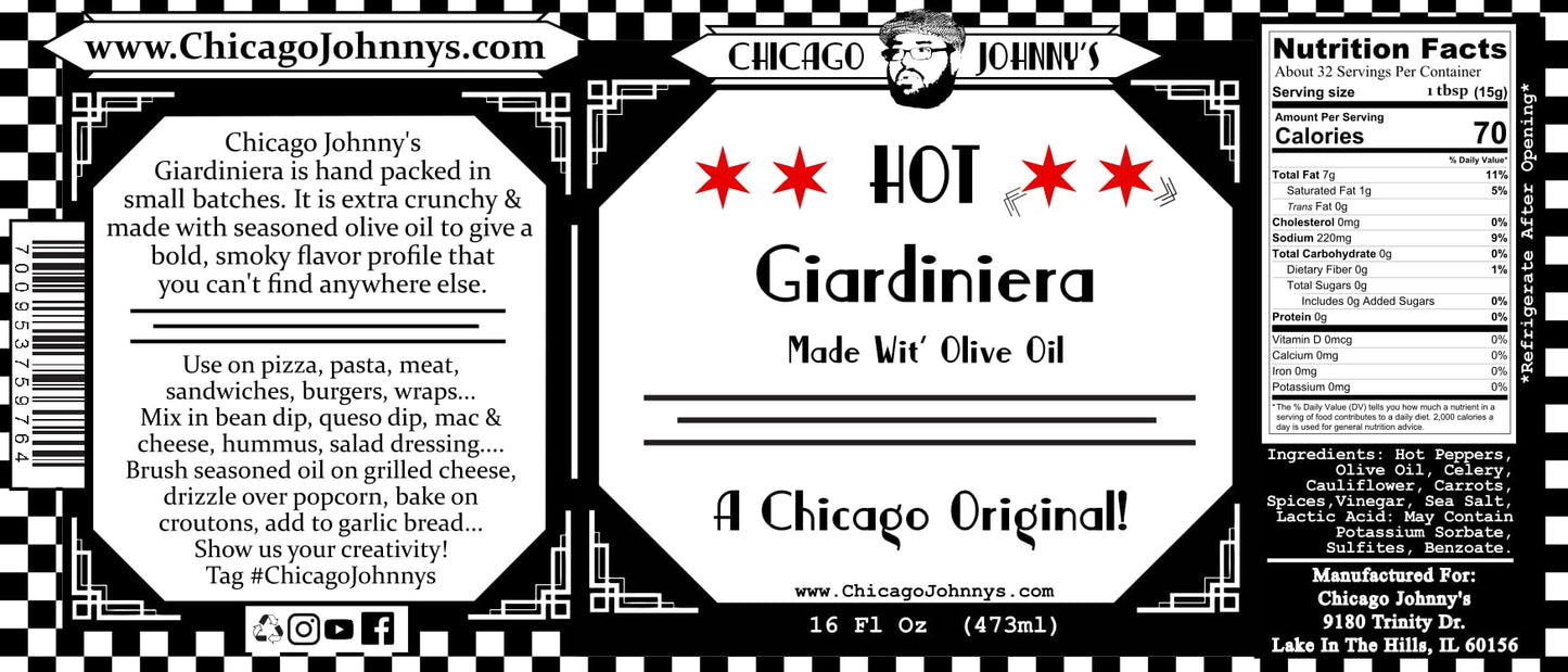 Chicago Johnnys Hot Giardiniera in Olive Oil