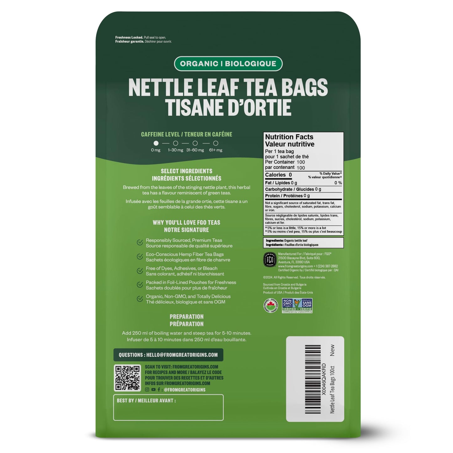 Fgo Organic Nettle Leaf Tea, Eco-Conscious Tea Bags, 100 Count, Packaging May Vary (Pack Of 1)