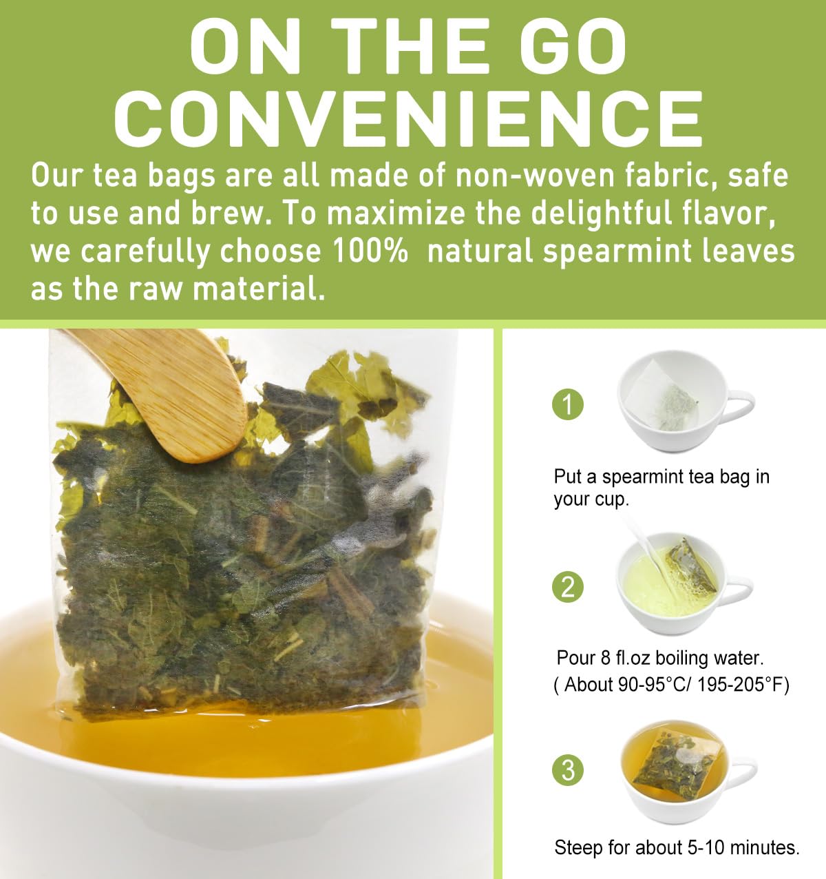Olvvla Spearmint Tea Bags - 100% Pure Natural - Caffeine-free Herbal Tea - 50 Count
