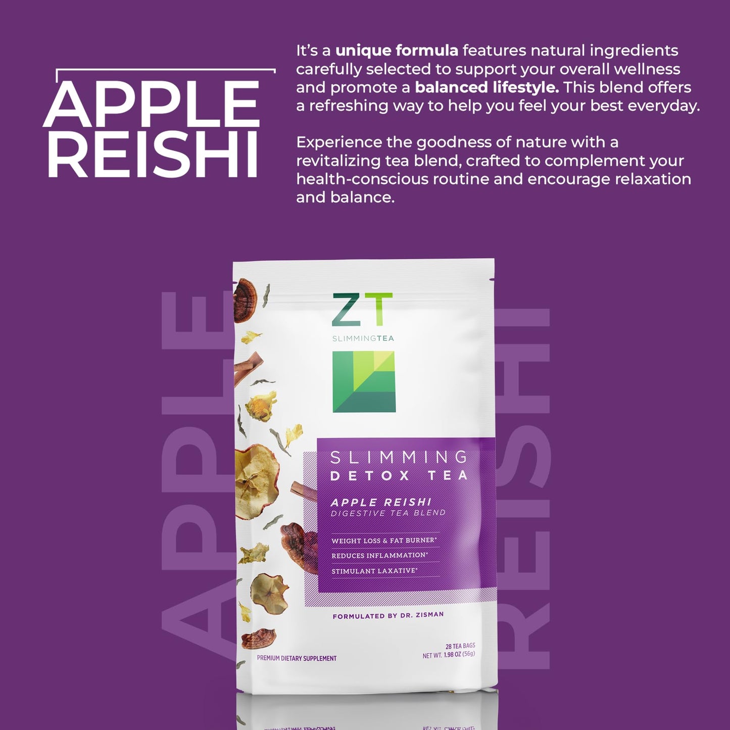 Dr. Zisman ZT Wellness Tea - Apple Reishi Herbal Blend - Refreshing Tea for Daily Balance (28 Bags)  Crafted for a Vibrant Lifestyle