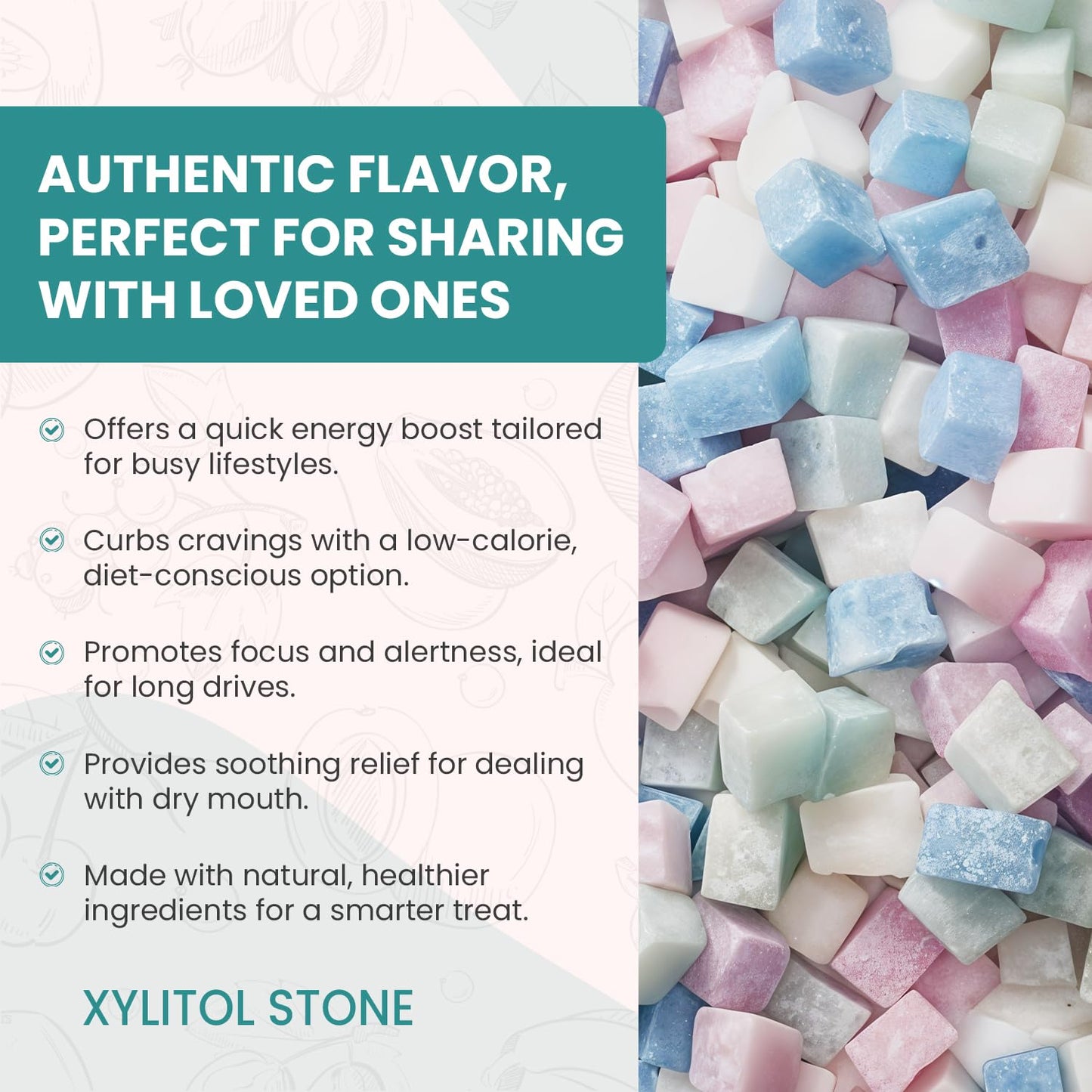 Xylitol Stone | Delicious Sugar Free Candy | 100% Finnish Xylitol Mints | Health Conscious Snacks | Refreshing Breath Mints | Unique Hard Candy Gift (Peppermint Booster Flavor)