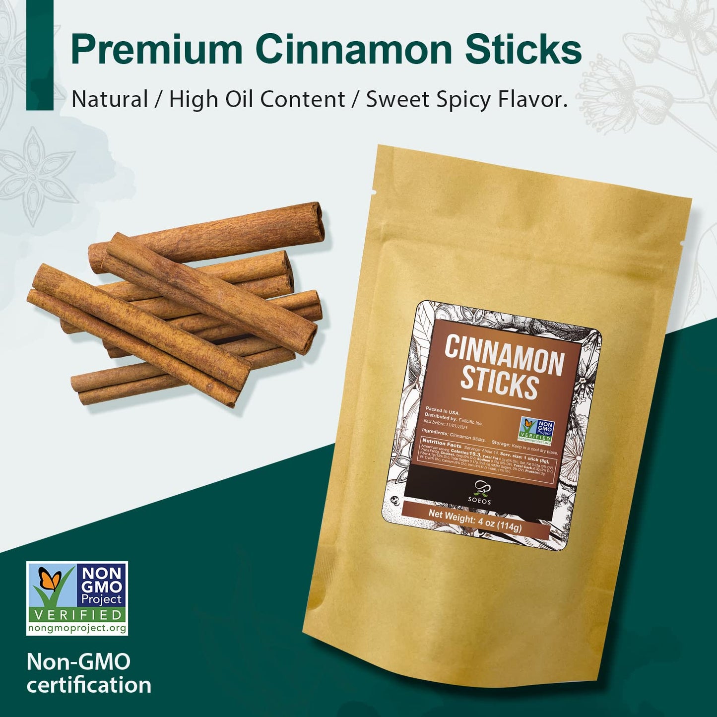 Soeos Cinnamon Sticks Bulk + Star Anise Whole + Whole Cloves Bulk, 4oz Each, All Natural, No Preservative, Spice Sets, Starter S