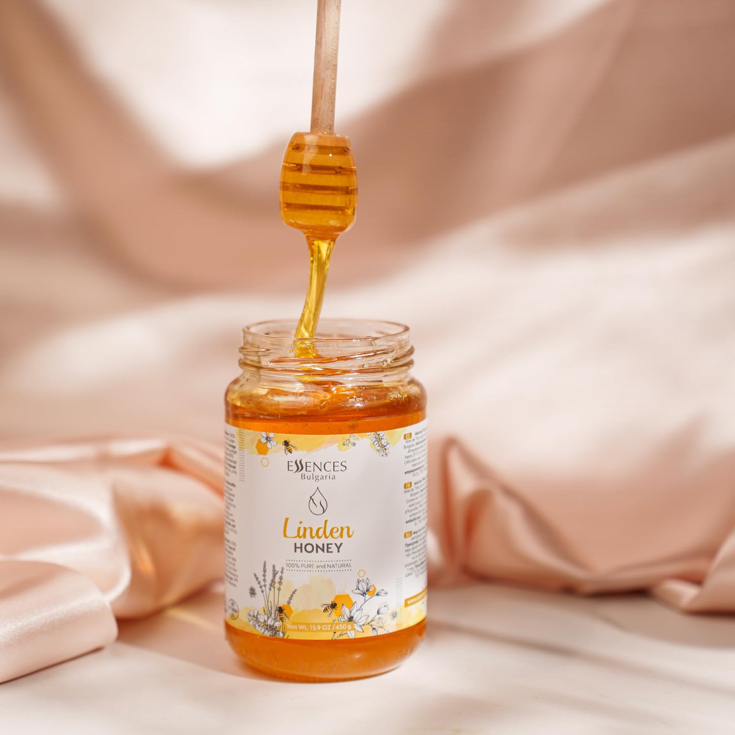 Essences Bulgaria Raw Linden Honey, 100% Pure, Natural Sweetener, 15.9 OZ (450g), GMO-Free, Gluten-Free