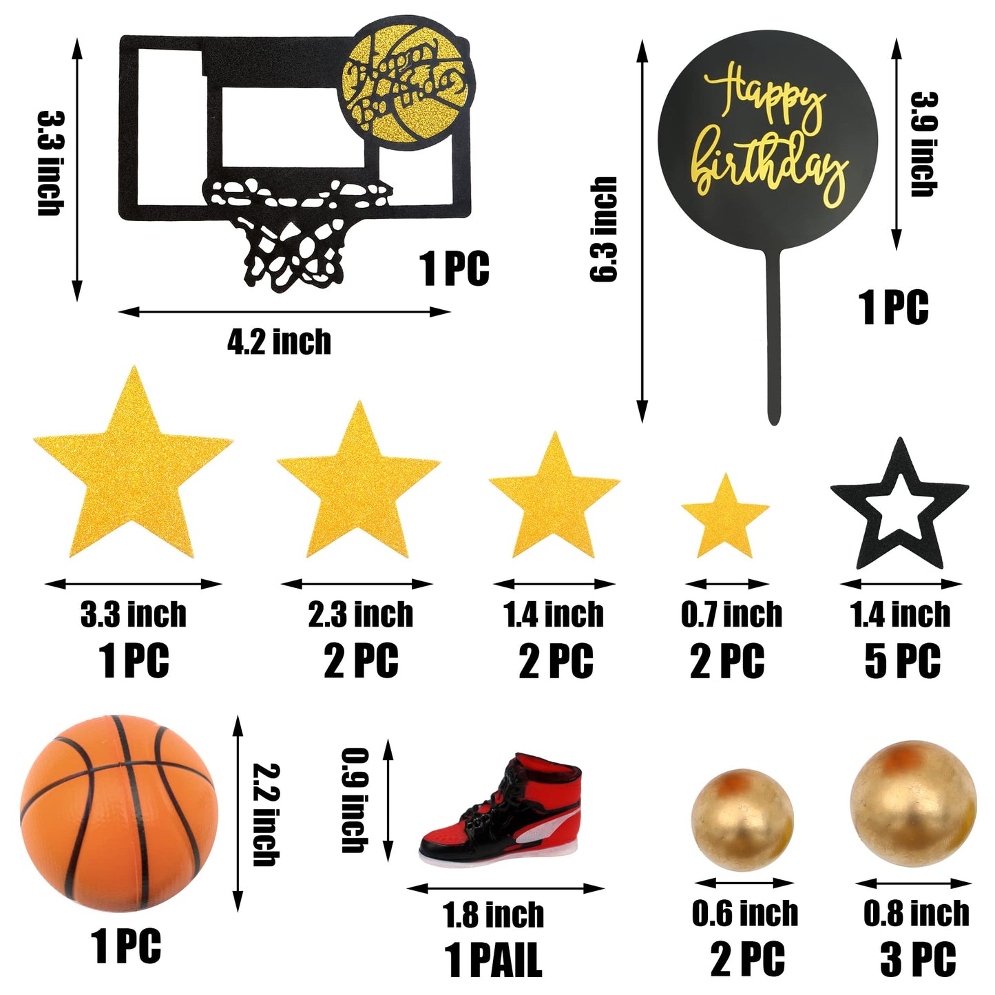 DRWATE 21 PCS Basketball Cake Toppers, Foam & Plastic Decoration for Sports Cake, Model GCMGG005
