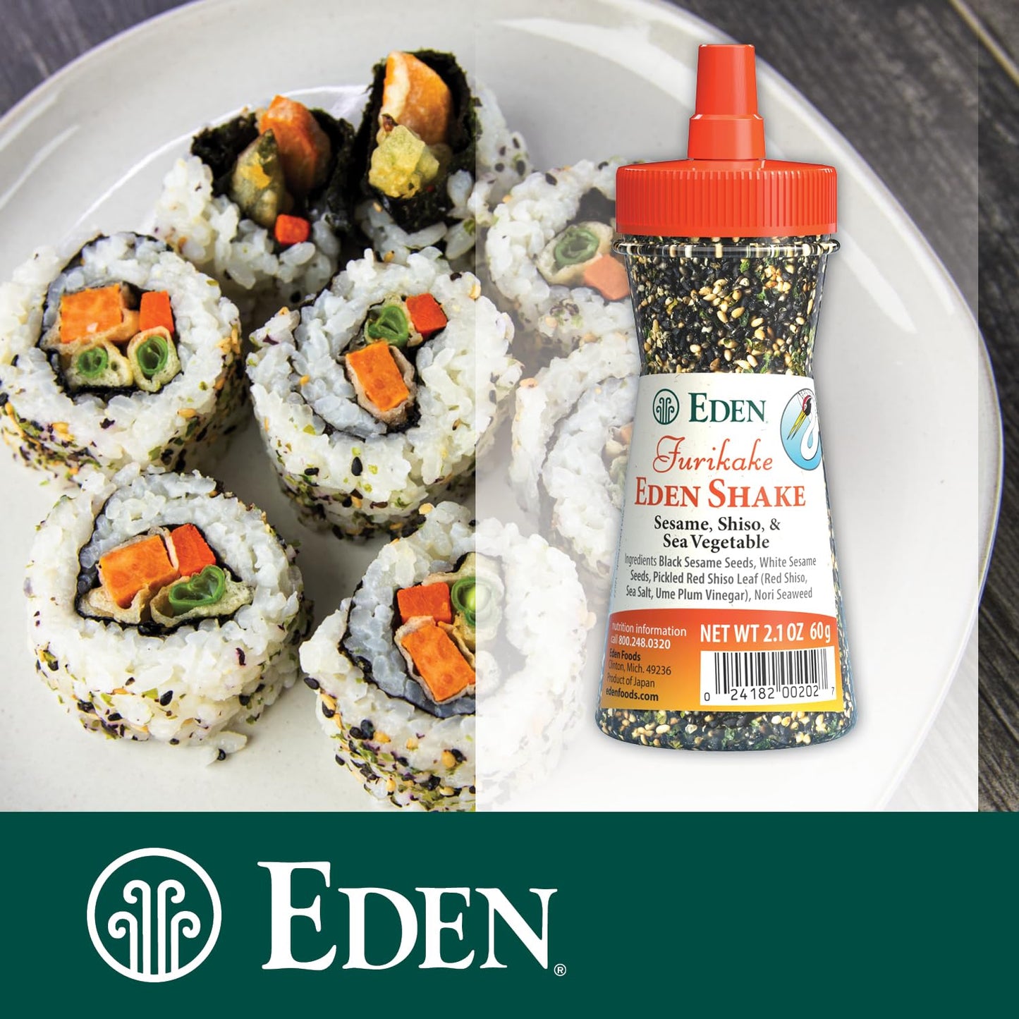 Eden Shake Furikake, Made In Japan, Rice Seasoning, No Sugar, Seaweed, Nori, Pickled Red Shiso Leaf, Black And White Sesame Seeds, Rice Topping, Onigiri, 2.1 Oz