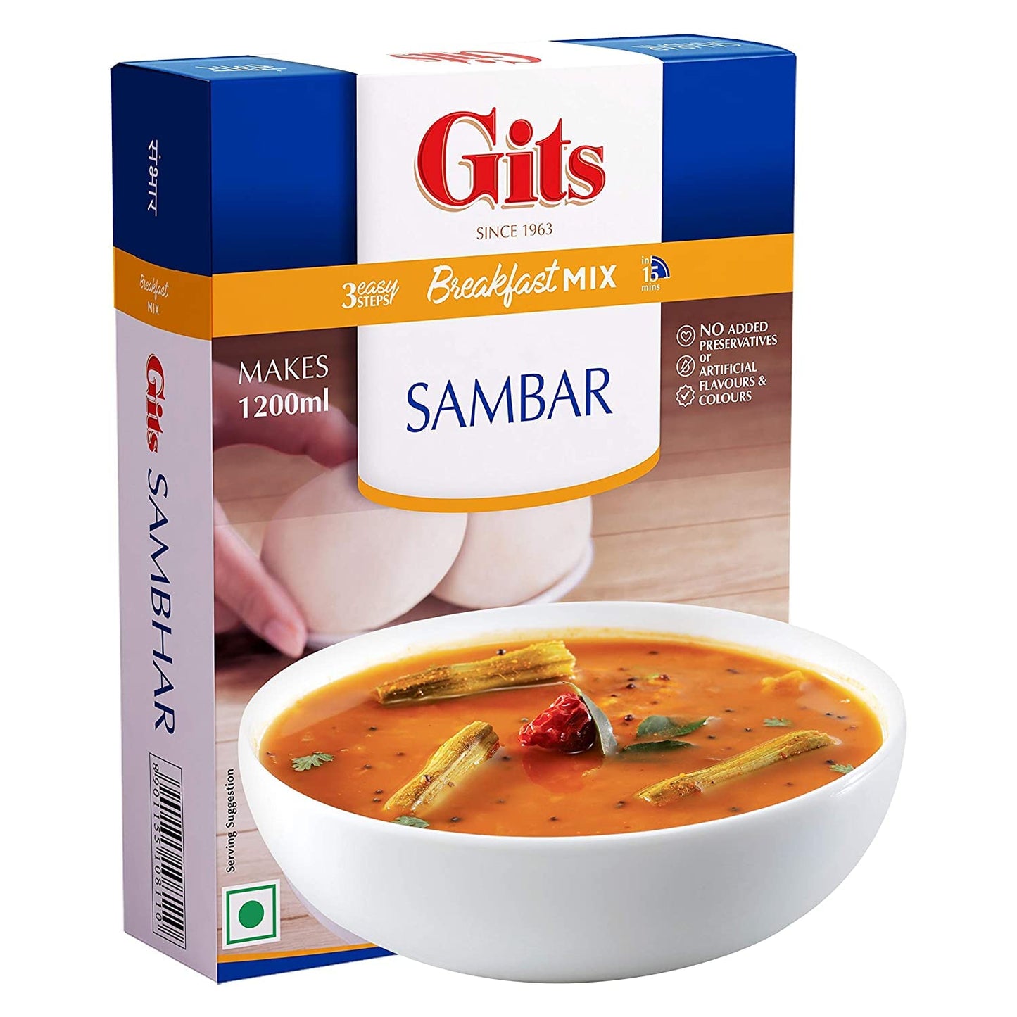 Gits Instant Sambhar Breakfast Mix, Makes 1200Ml Per Pack, Pure Veg, South Indian Recipe 400G (Pack Of 4, 100G Each)