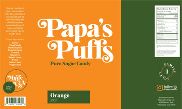 Papa'S Puffs Orange Flavored Pure Sugar Candy - Individually Wrapped In Resealable Tub - Fat-Free, Gluten-Free, Cholesterol-Free