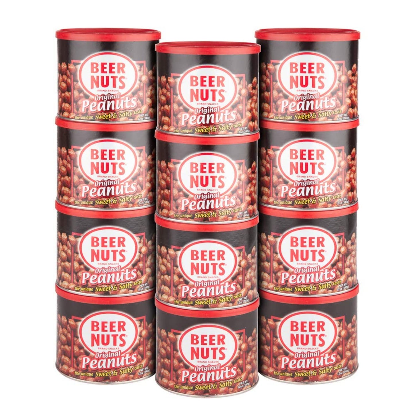 BEER NUTS Original Peanuts - Sweet & Salty Gourmet Snack - Gluten-Free, Low Sodium - 12 oz Resealable Cans (Pack of 12)