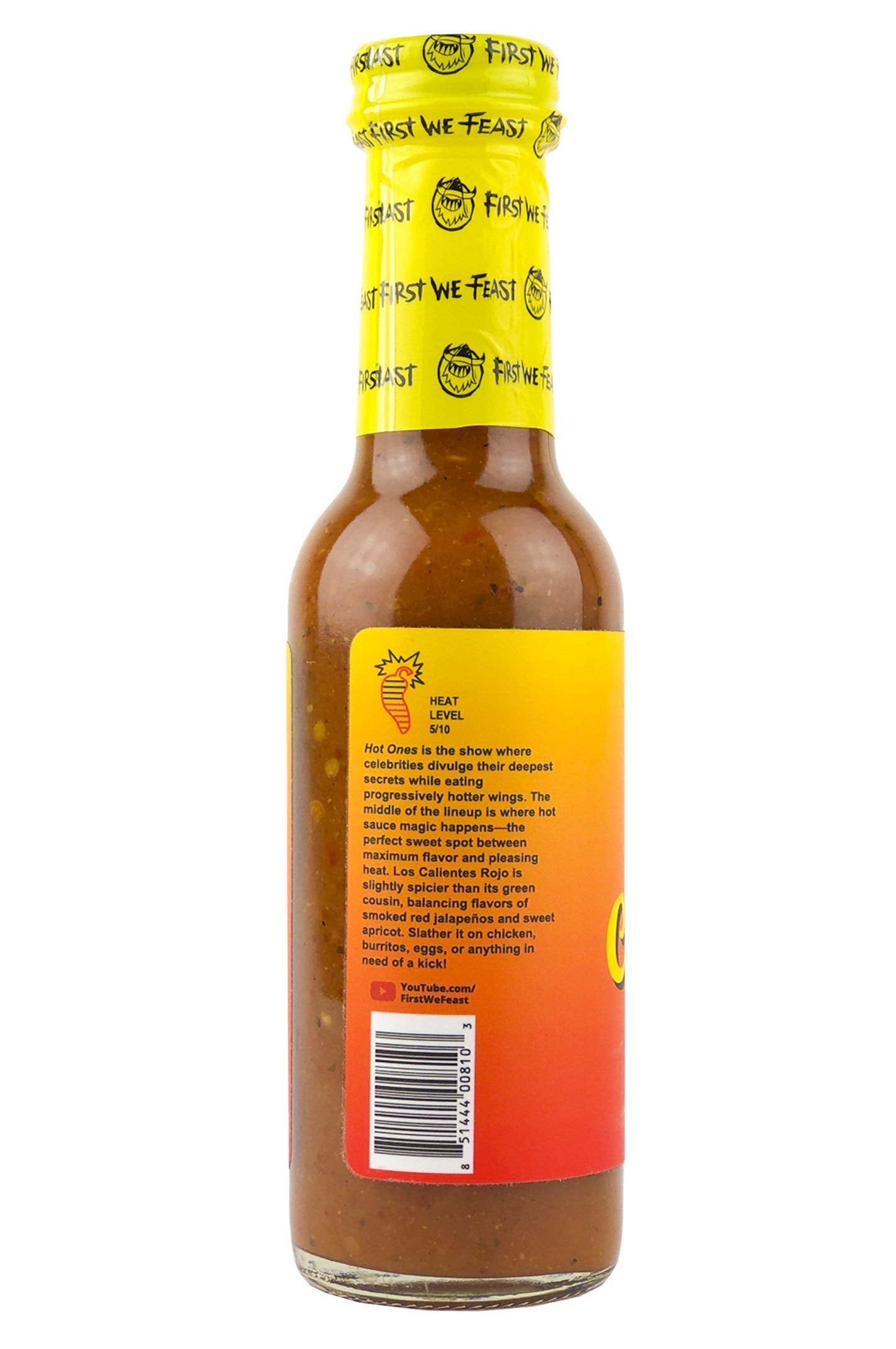 HOT ONES Los Calientes Rojo Hot Sauce, Natural Ingredients, 5 Fl Oz Bottle, Spicy Flavors from Smoked Red Jalapeno and Habanero