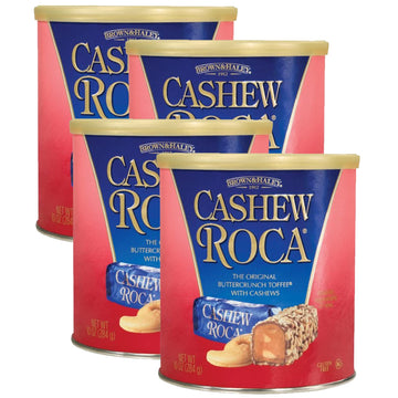 Brown  Haley Cashew Roca Canister, Individually Wrapped Buttercrunch Toffee With Cashews, 10 Ounces (Pack Of 4)