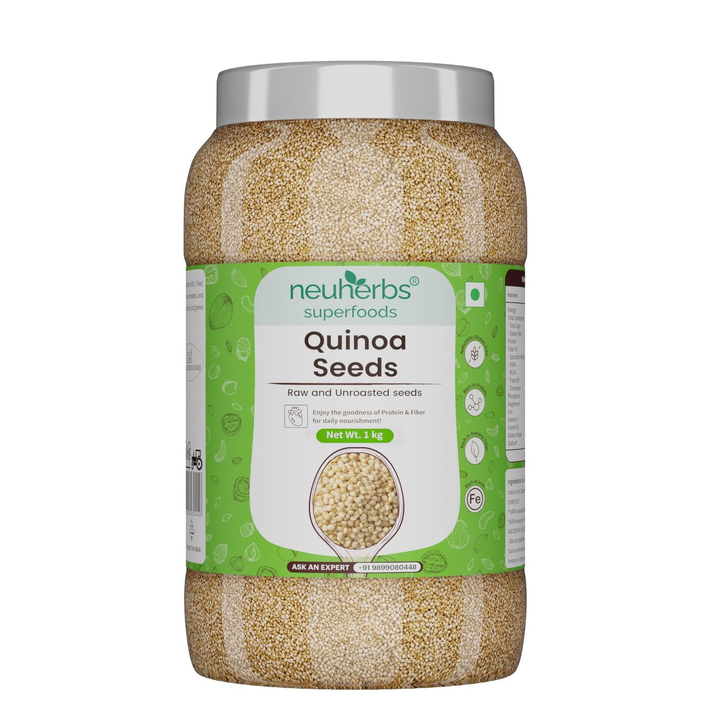 Neuherbs Raw Unroasted White Quinoa For Weight Management, Rich In Iron, Fiber And Gluten Free : 1 Kg