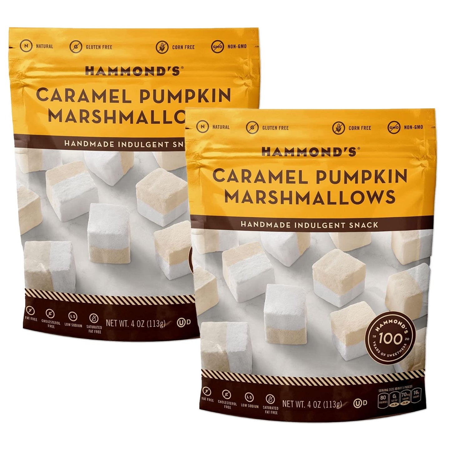Hammond'S Candies | Caramel Pumpkin Marshmallows | 2 Bags, Great For Snacking | Hot Chocolate, Smores And Homemade Brownies | Sm