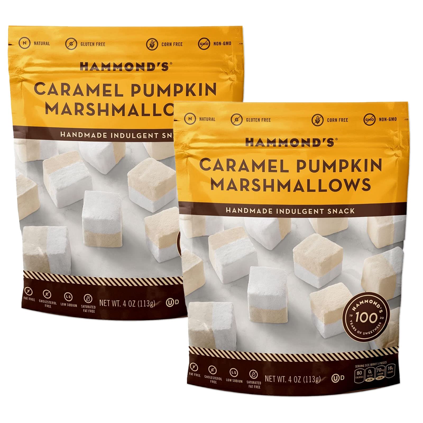 Hammond'S Candies | Caramel Pumpkin Marshmallows | 2 Bags, Great For Snacking | Hot Chocolate, Smores And Homemade Brownies | Sm