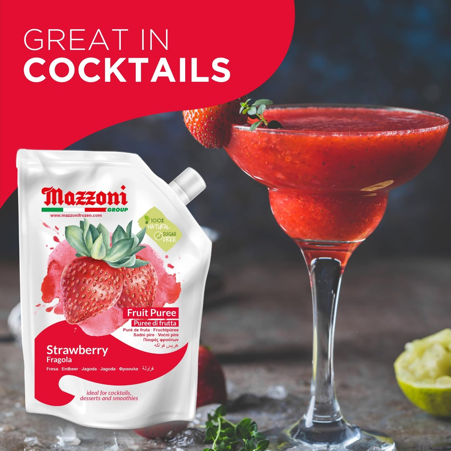 Strawberry Puree, 100% Pure Strawberries, Just Fruit, No Sugar Added, Real Fruit For Smoothies, Drinks, Cocktails, Fruit Juice -