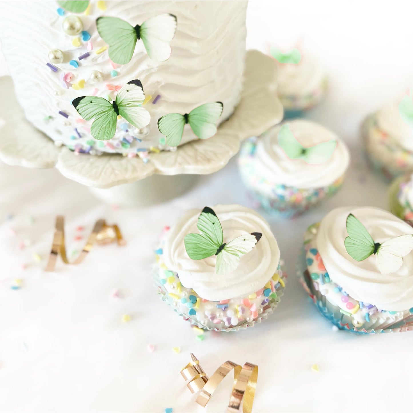 Sugar Robot Edible Butterflies For Cake Decorating - Small Pastel Green Butterfly Cake Toppers And Cupcake Toppers - Decoration Made In The Usa - Enhanced Crafted (Green)
