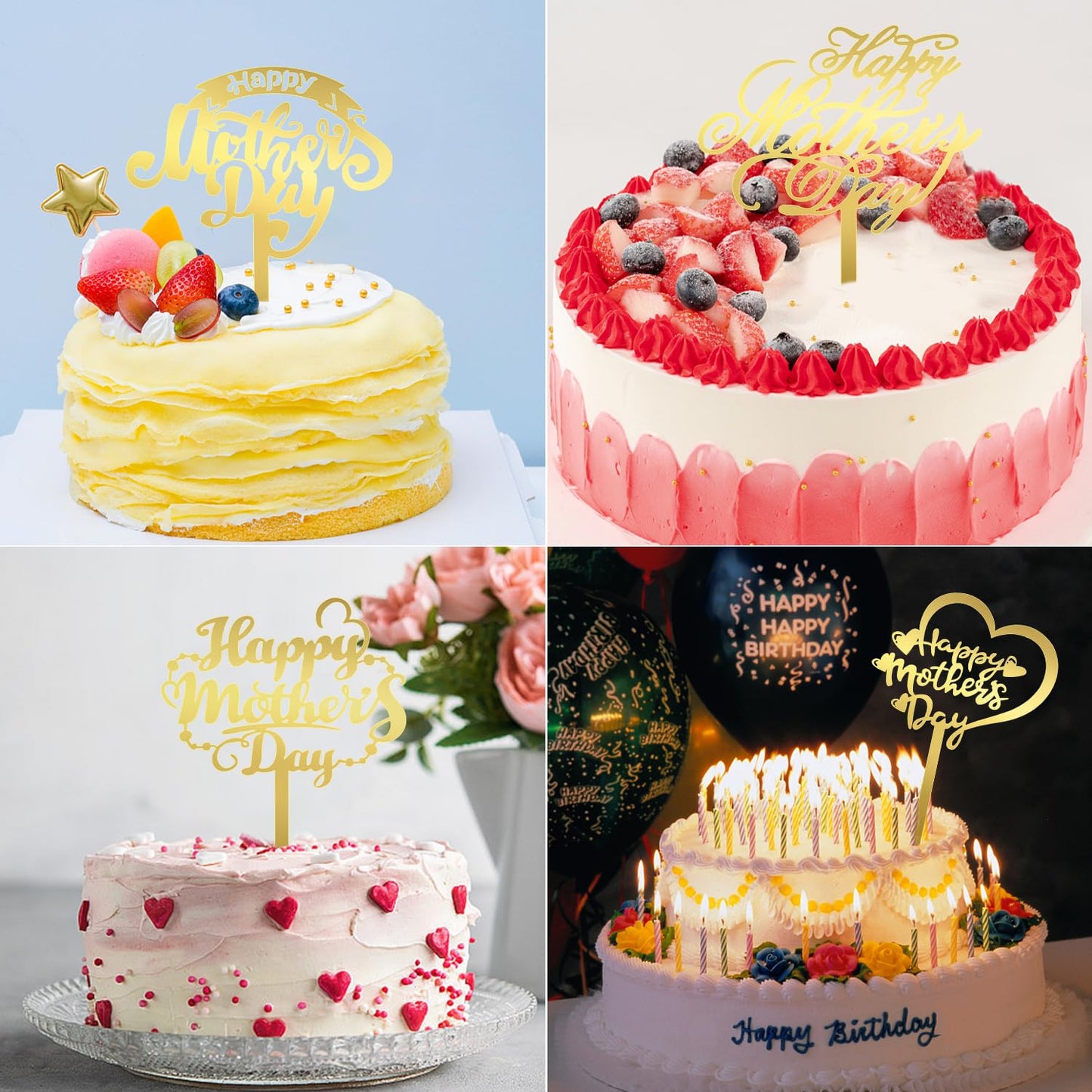 Diyasy 9 Pcs Happy Mothers Day Cake Topper, Acrylic Cake Toppers Double-Sided Glitter Cupcake Picks Decoration For Best Mom Part