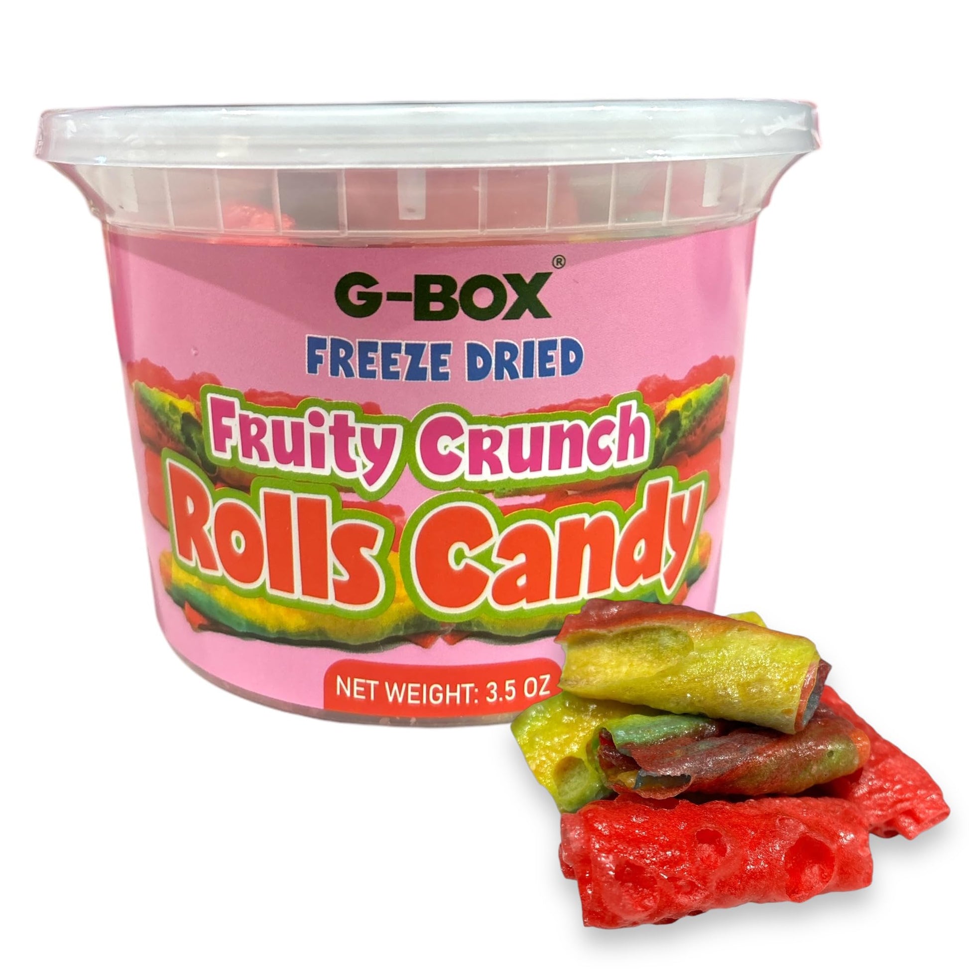 G-BOX Freeze Dried Fruity Crunch Rolls Candy, Medium Size, Air-tight Sealed Deli Container, TikTok Trend, Crunchy Strawberry Flavor